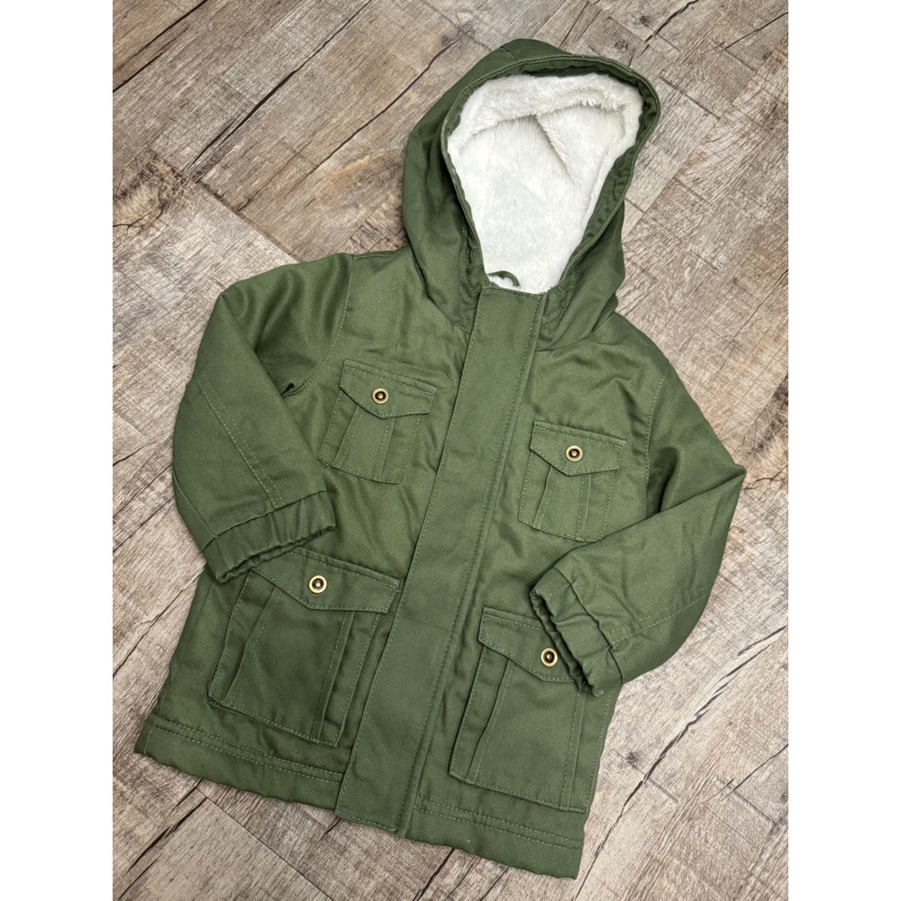 Cat & Jack Kids Olive Green Faux Fur Lined Utility Parka Jacket 18M